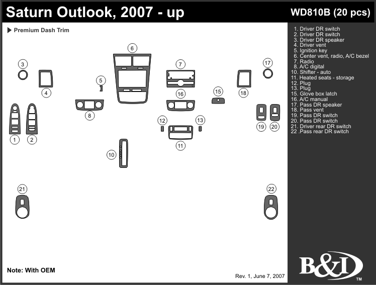 Saturn Outlook 07-up Dash Kit by B&I