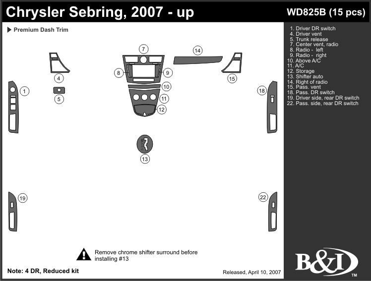 Chrysler Sebrg 07-up Dash Kit by B&I