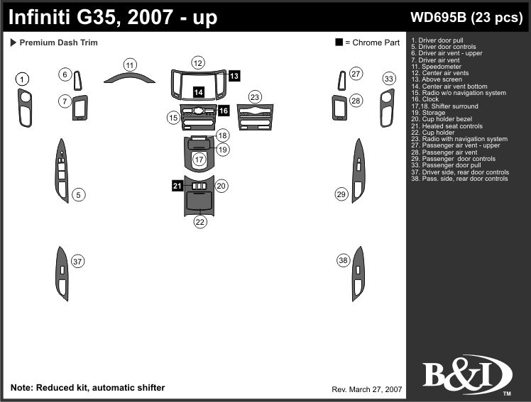Fiti G35 07-up Dash Kit by B&I